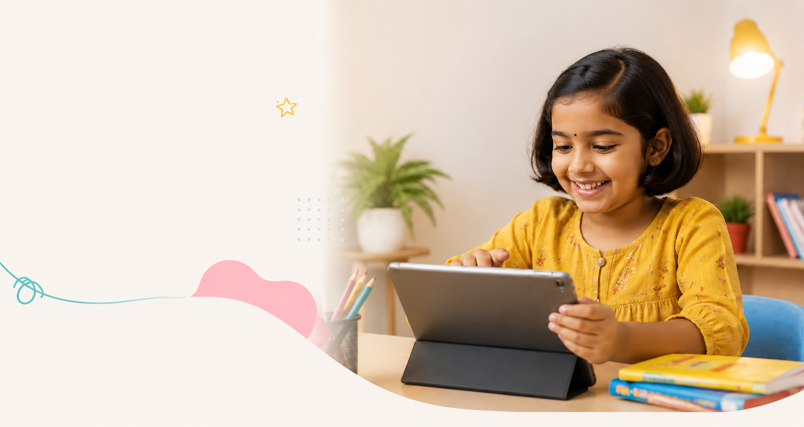 Indian-American student learning on a tablet